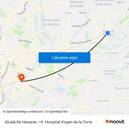 Alcalá De Henares to Hospital Virgen de la Torre map