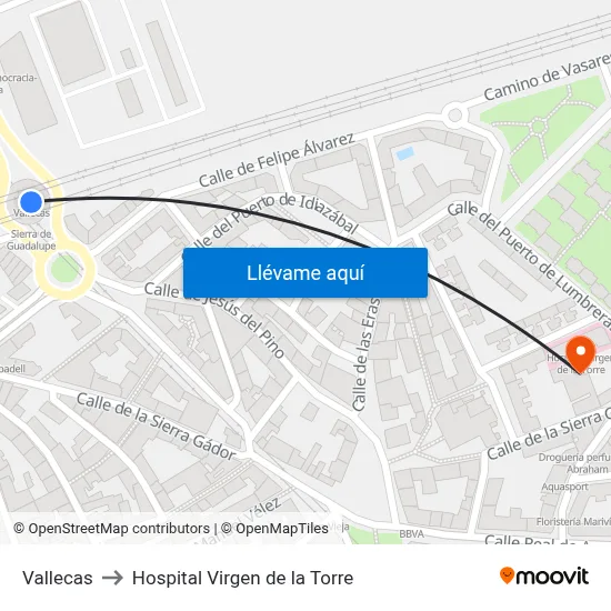 Vallecas to Hospital Virgen de la Torre map