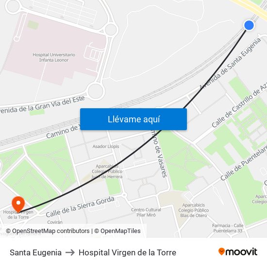 Santa Eugenia to Hospital Virgen de la Torre map