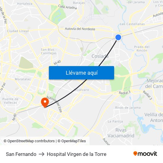 San Fernando to Hospital Virgen de la Torre map