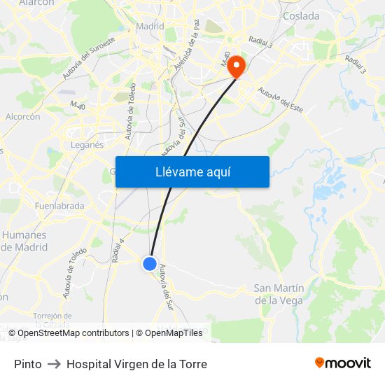 Pinto to Hospital Virgen de la Torre map