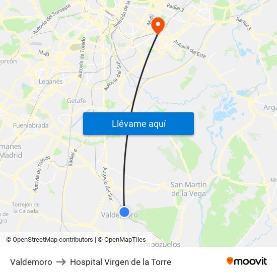 Valdemoro to Hospital Virgen de la Torre map