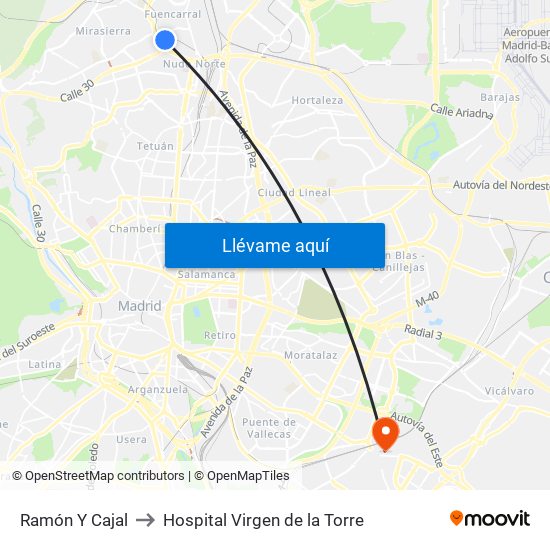Ramón Y Cajal to Hospital Virgen de la Torre map