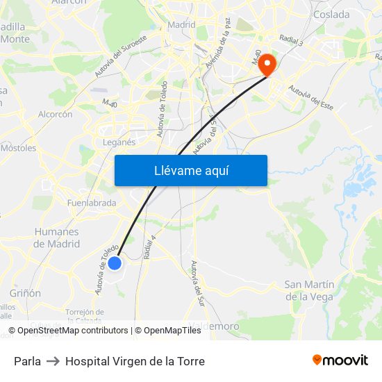 Parla to Hospital Virgen de la Torre map