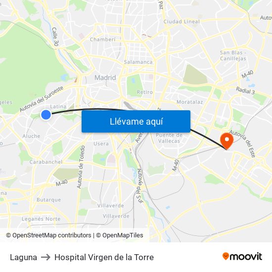 Laguna to Hospital Virgen de la Torre map