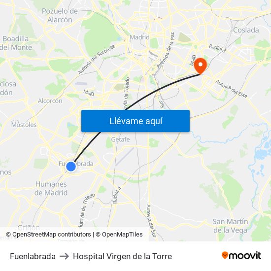 Fuenlabrada to Hospital Virgen de la Torre map