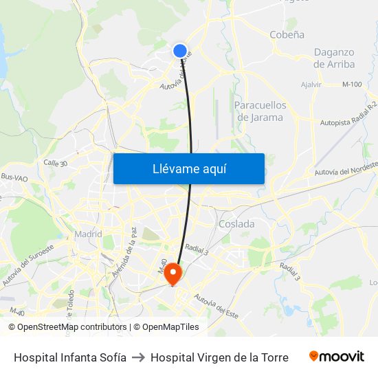 Hospital Infanta Sofía to Hospital Virgen de la Torre map