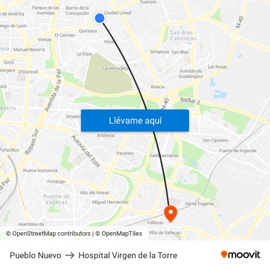 Pueblo Nuevo to Hospital Virgen de la Torre map