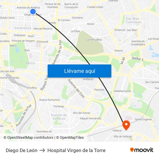 Diego De León to Hospital Virgen de la Torre map