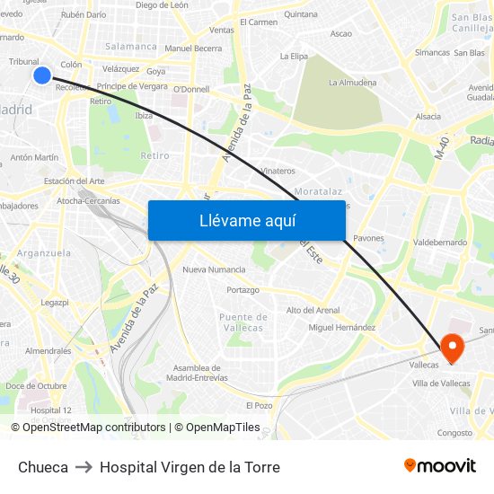 Chueca to Hospital Virgen de la Torre map