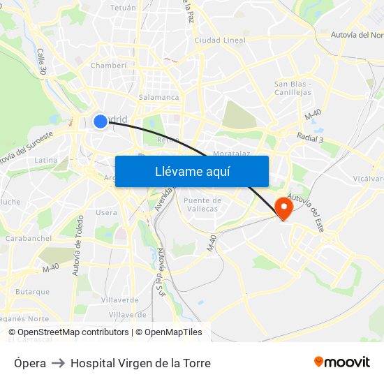 Ópera to Hospital Virgen de la Torre map