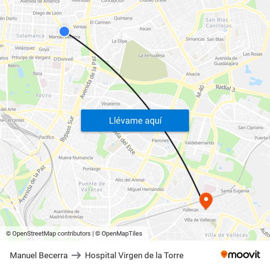 Manuel Becerra to Hospital Virgen de la Torre map