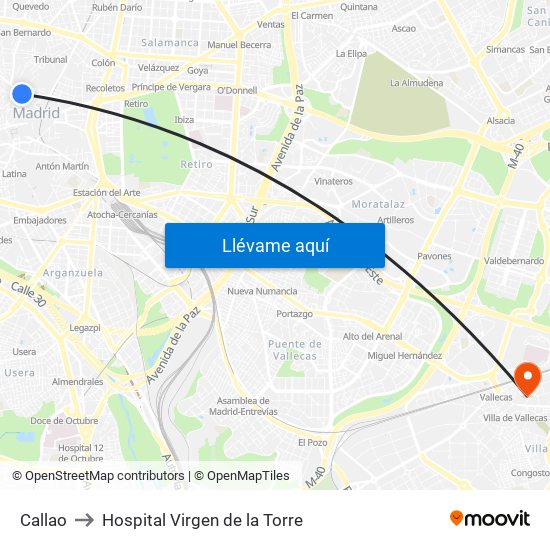 Callao to Hospital Virgen de la Torre map