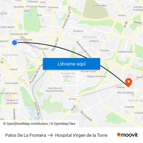 Palos De La Frontera to Hospital Virgen de la Torre map