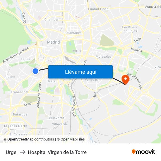 Urgel to Hospital Virgen de la Torre map