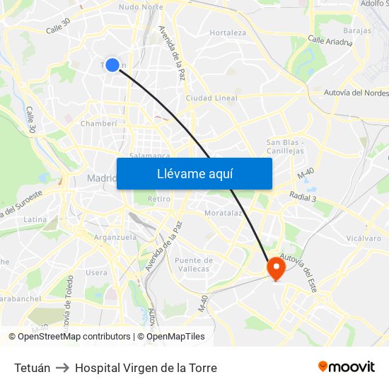 Tetuán to Hospital Virgen de la Torre map