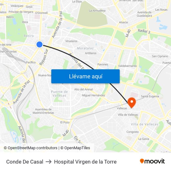 Conde De Casal to Hospital Virgen de la Torre map