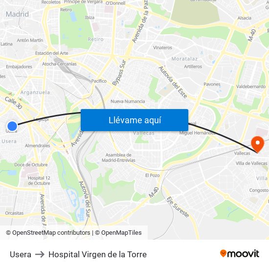 Usera to Hospital Virgen de la Torre map