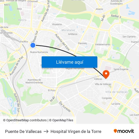 Puente De Vallecas to Hospital Virgen de la Torre map