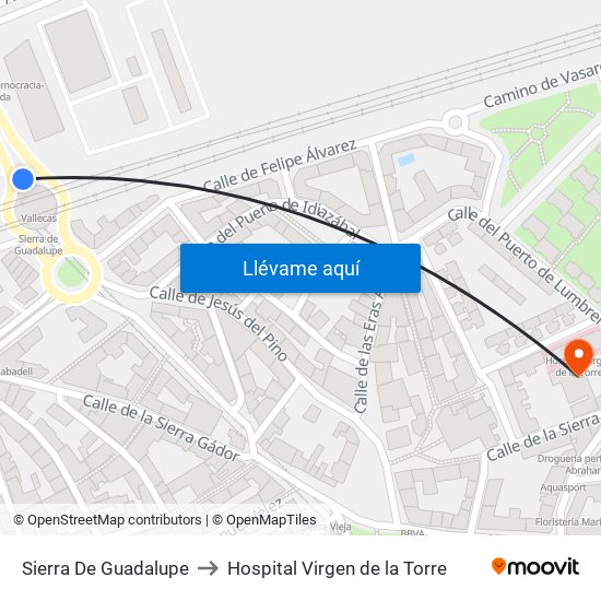 Sierra De Guadalupe to Hospital Virgen de la Torre map