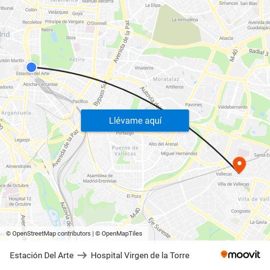 Estación Del Arte to Hospital Virgen de la Torre map