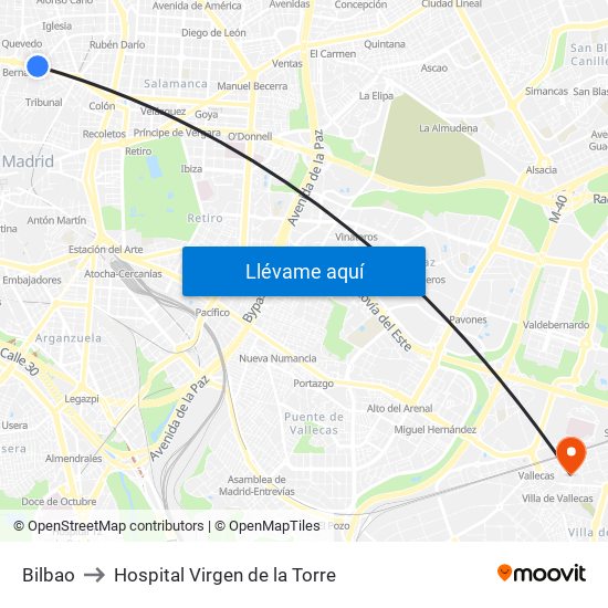 Bilbao to Hospital Virgen de la Torre map