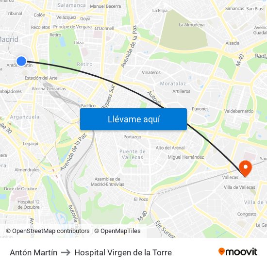 Antón Martín to Hospital Virgen de la Torre map
