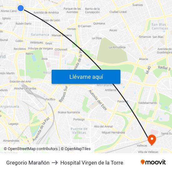 Gregorio Marañón to Hospital Virgen de la Torre map