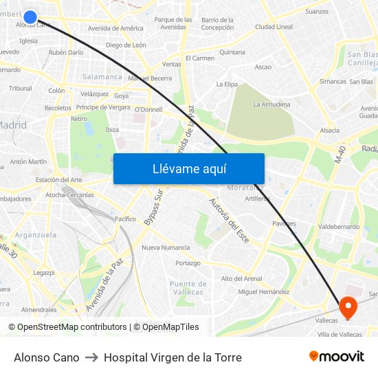 Alonso Cano to Hospital Virgen de la Torre map