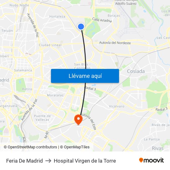 Feria De Madrid to Hospital Virgen de la Torre map