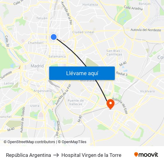 República Argentina to Hospital Virgen de la Torre map