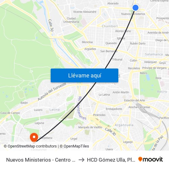 Nuevos Ministerios - Centro Comercial to HCD Gómez Ulla, Planta 14 map
