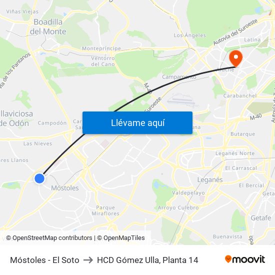 Móstoles - El Soto to HCD Gómez Ulla, Planta 14 map