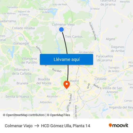 Colmenar Viejo to HCD Gómez Ulla, Planta 14 map