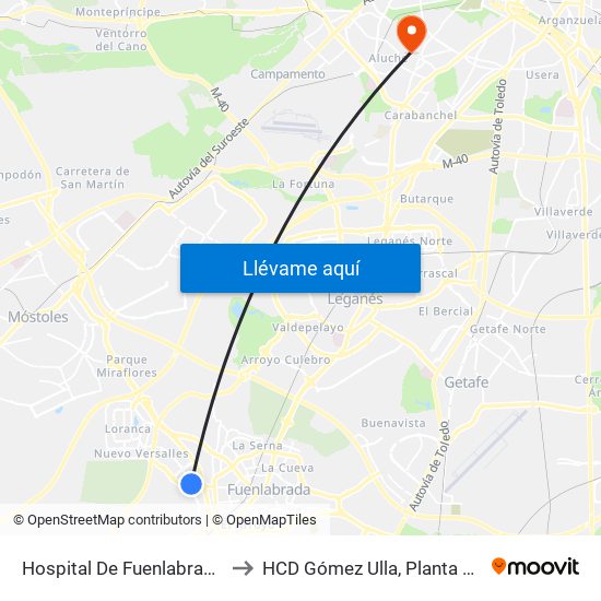 Hospital De Fuenlabrada to HCD Gómez Ulla, Planta 14 map