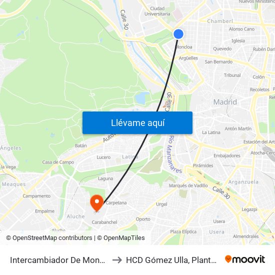 Intercambiador De Moncloa to HCD Gómez Ulla, Planta 14 map