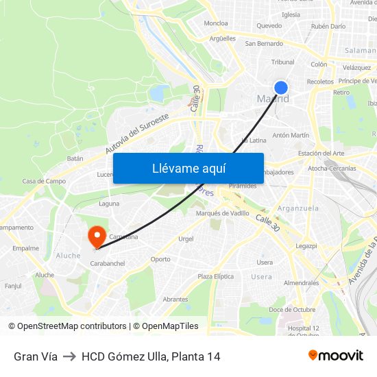 Gran Vía to HCD Gómez Ulla, Planta 14 map