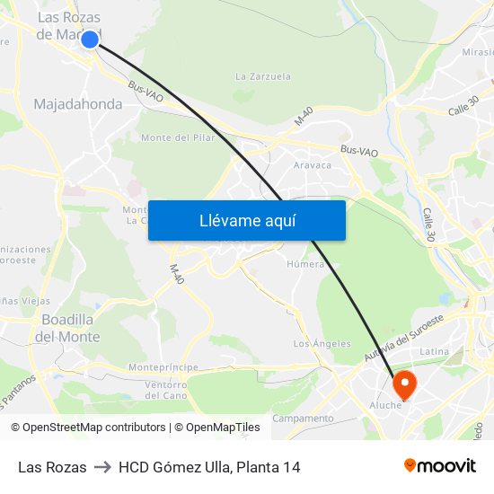 Las Rozas to HCD Gómez Ulla, Planta 14 map