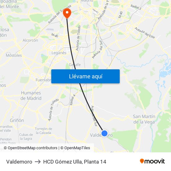 Valdemoro to HCD Gómez Ulla, Planta 14 map