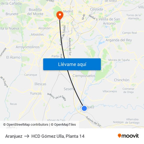 Aranjuez to HCD Gómez Ulla, Planta 14 map