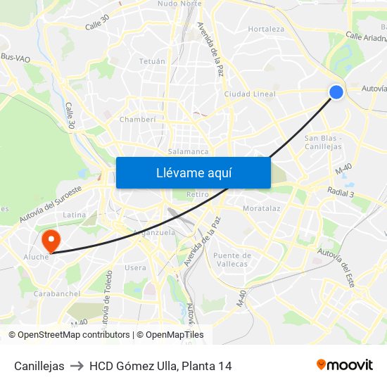 Canillejas to HCD Gómez Ulla, Planta 14 map