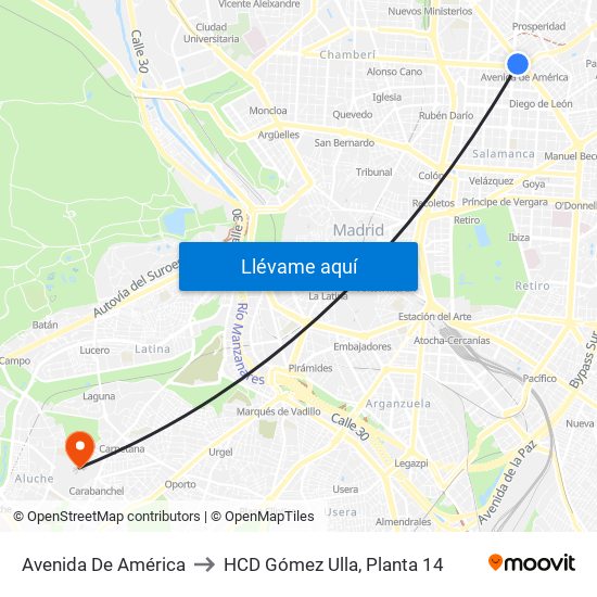 Avenida De América to HCD Gómez Ulla, Planta 14 map