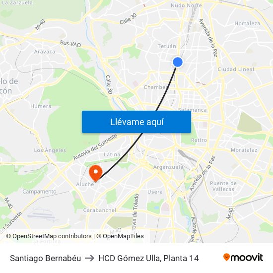 Santiago Bernabéu to HCD Gómez Ulla, Planta 14 map