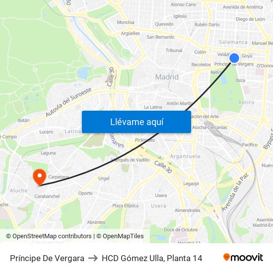 Príncipe De Vergara to HCD Gómez Ulla, Planta 14 map