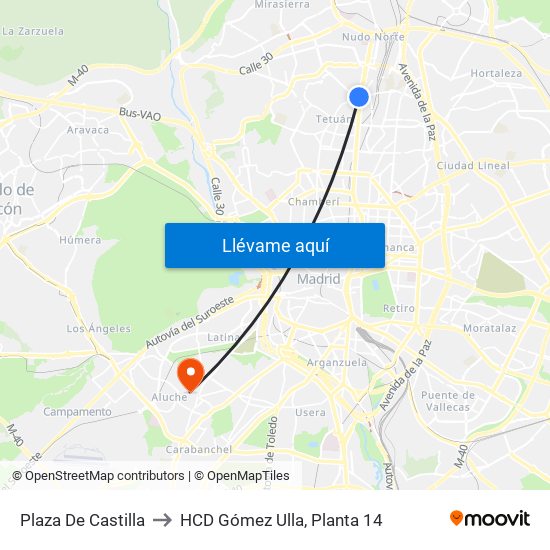 Plaza De Castilla to HCD Gómez Ulla, Planta 14 map