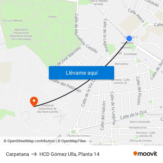 Carpetana to HCD Gómez Ulla, Planta 14 map