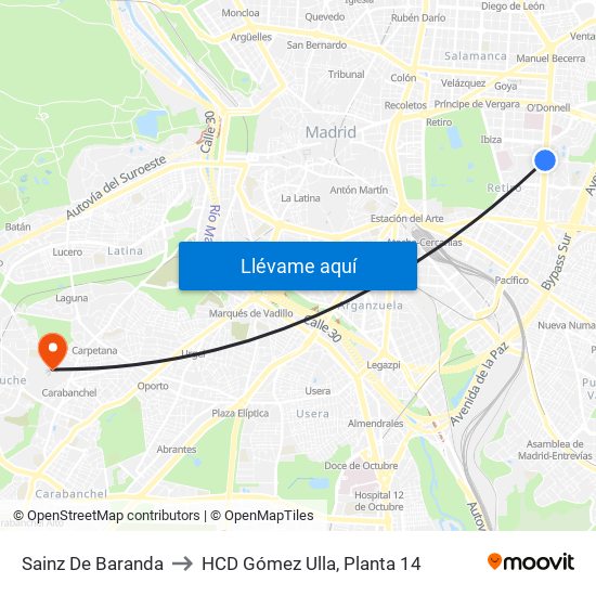 Sainz De Baranda to HCD Gómez Ulla, Planta 14 map