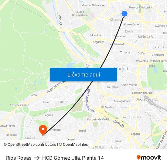 Ríos Rosas to HCD Gómez Ulla, Planta 14 map