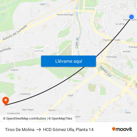 Tirso De Molina to HCD Gómez Ulla, Planta 14 map