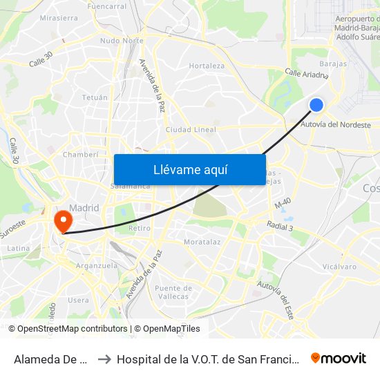 Alameda De Osuna to Hospital de la V.O.T. de San Francisco de Asís map